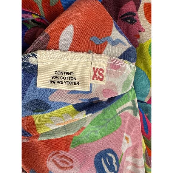 CeliaB Designer Faces & Florals Ruffled‎ Hem Multicolored Mini Dress Size XS - Picture 8 of 12